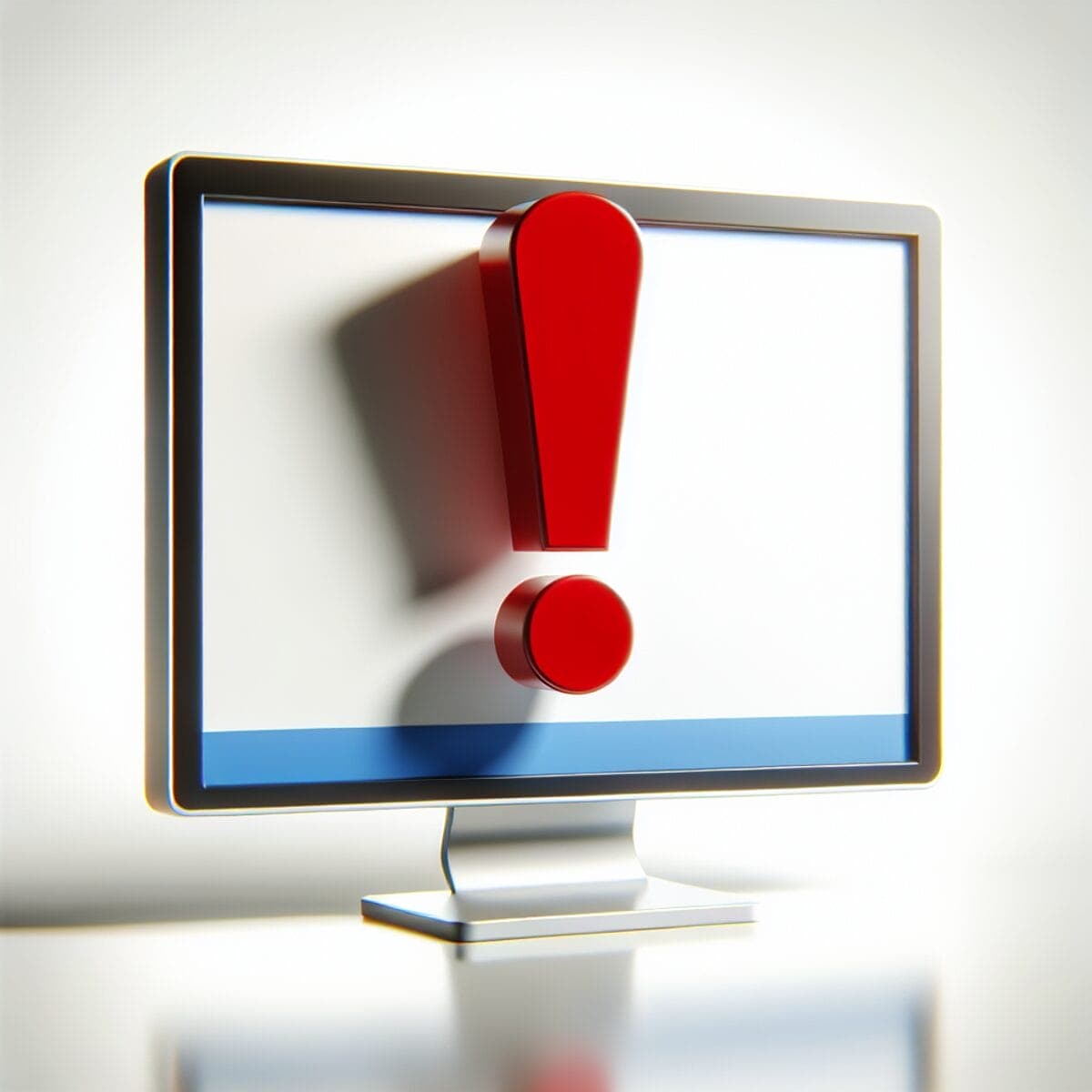 A computer screen displaying a bold red exclamation mark on a blank white background.