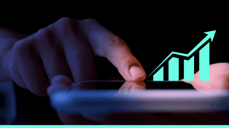 A hand uses a touchscreen device with an upward-trending graph icon superimposed, symbolizing growth or progress in technology or business—perfect for illustrating scaling social media or an effective social media strategy. Opdee Digital Marketing