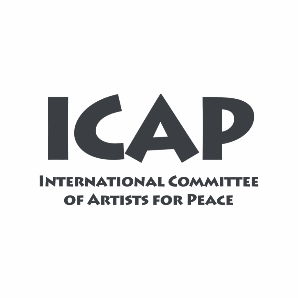 Black logo with the large letters "ICAP" above the words "International Committee of Artists for Peace" on a transparent background. Opdee Digital Marketing
