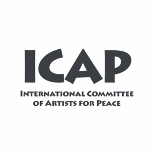 Black logo with the large letters "ICAP" above the words "International Committee of Artists for Peace" on a transparent background. Opdee Digital Marketing