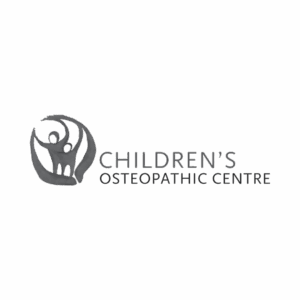 Logo for Children's Osteopathic Centre with abstract figures of an adult lifting a child inside a crescent shape, next to the centre's name in bold, uppercase text. Opdee Digital Marketing