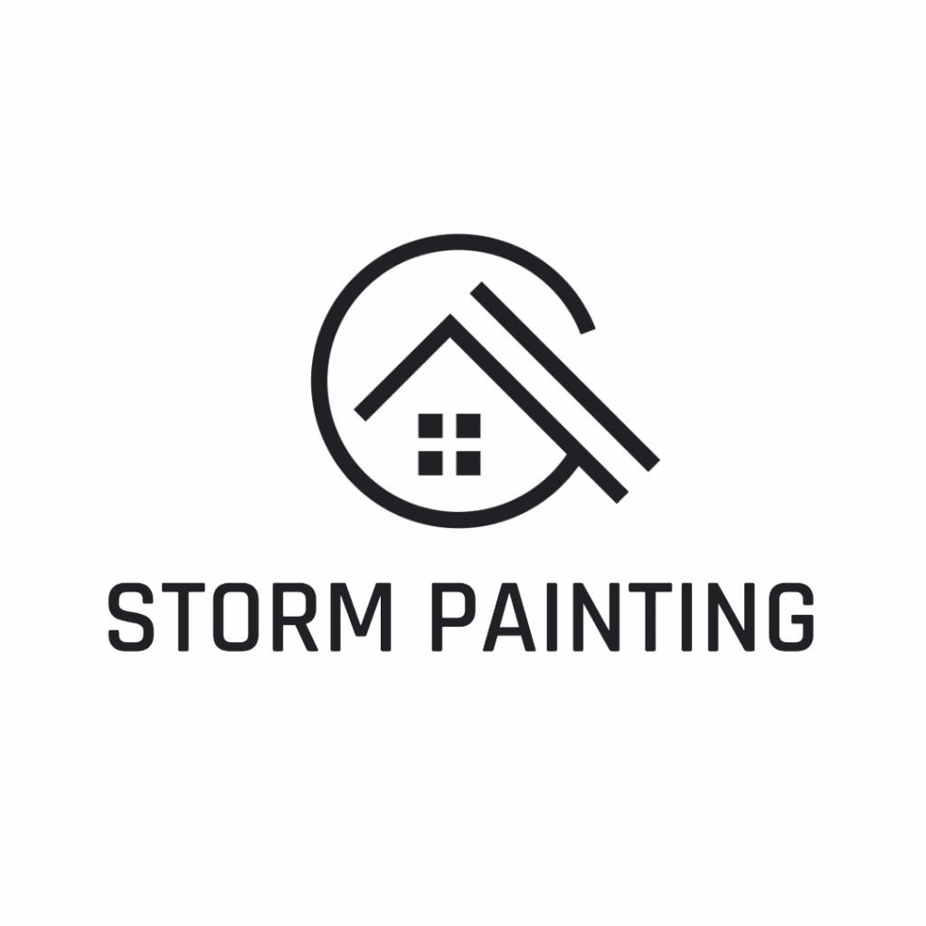 Logo for Storm Painting featuring a stylized house roof and window within a circular outline, with the text "STORM PAINTING" written below in bold capital letters. Opdee Digital Marketing