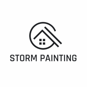 Logo for Storm Painting featuring a stylized house roof and window within a circular outline, with the text "STORM PAINTING" written below in bold capital letters. Opdee Digital Marketing