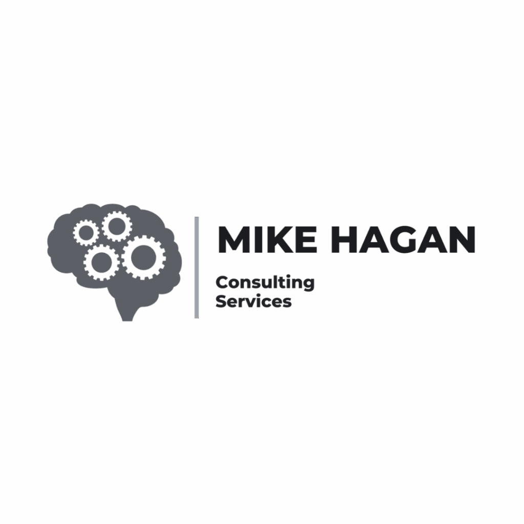 Logo for Mike Hagan Consulting Services with a brain graphic containing gears on the left and the company name in bold text on the right. Opdee Digital Marketing