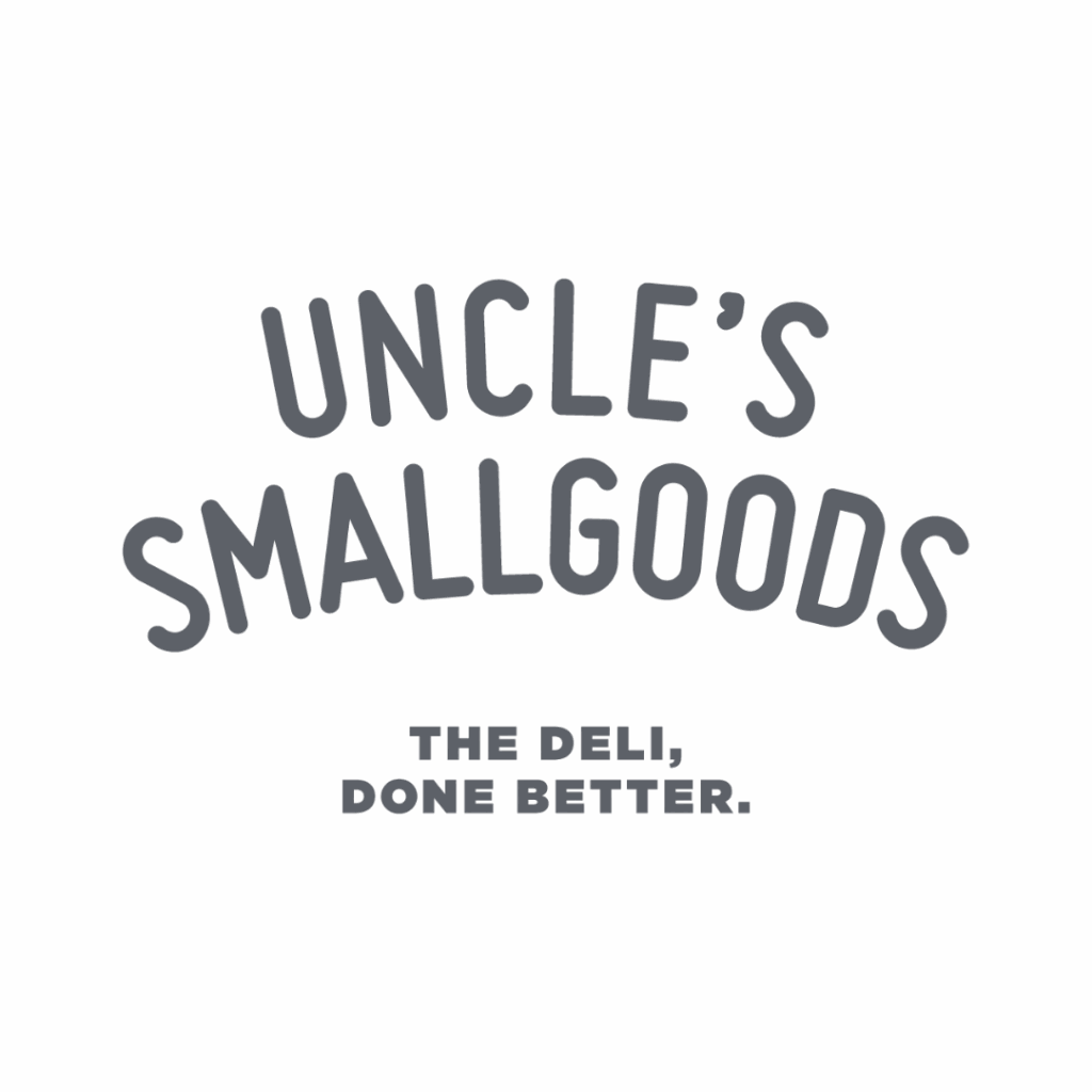 Text logo reading "UNCLE'S SMALLGOODS" in large, curved letters, with "THE DELI, DONE BETTER." in smaller, bold letters below on a transparent background. Opdee Digital Marketing
