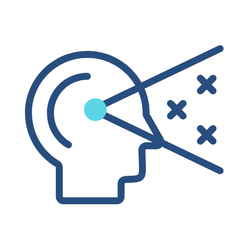 A blue outline of a human head in profile with lines extending from the eye to several X marks, symbolizing vision, focus, or goal planning ideal for Branding Agent Kit (BAK) branding concepts. Opdee Digital Marketing