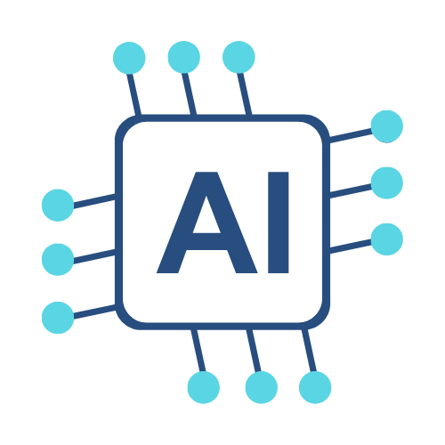 A simple graphic of a computer chip with the letters "AI" in the center, designed for the Branding Agent Kit (BAK). Blue lines and circles extend from the chip, representing electronic connections. Opdee Digital Marketing