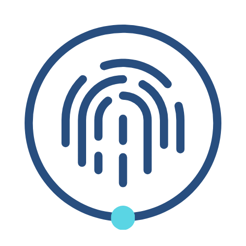A blue fingerprint icon enclosed in a blue circle with a small light blue dot at the bottom center, perfect for representing your branding or adding to your Branding Agent Kit. Opdee Digital Marketing