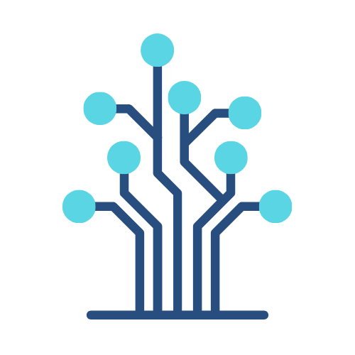 A stylized graphic of a tree with blue circuit-like lines and blue circles as leaves, symbolizing technology, growth, and the Full Branding potential of the BAK (Branding Agent Kit). Opdee Digital Marketing